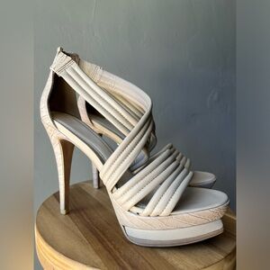 Herve Leger Beige Strappy Platform Heels